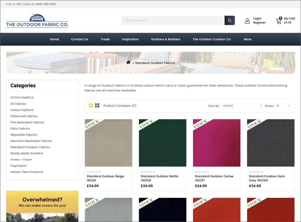 Our outdoor fabric store makes it easy to search for the fabric type you require